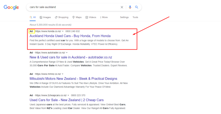 Google Search ads example
